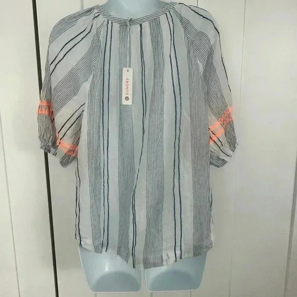 SUNDRY zig zag striped elbow sleeve gauze shirt Blouse Top - Picture 6 of 8